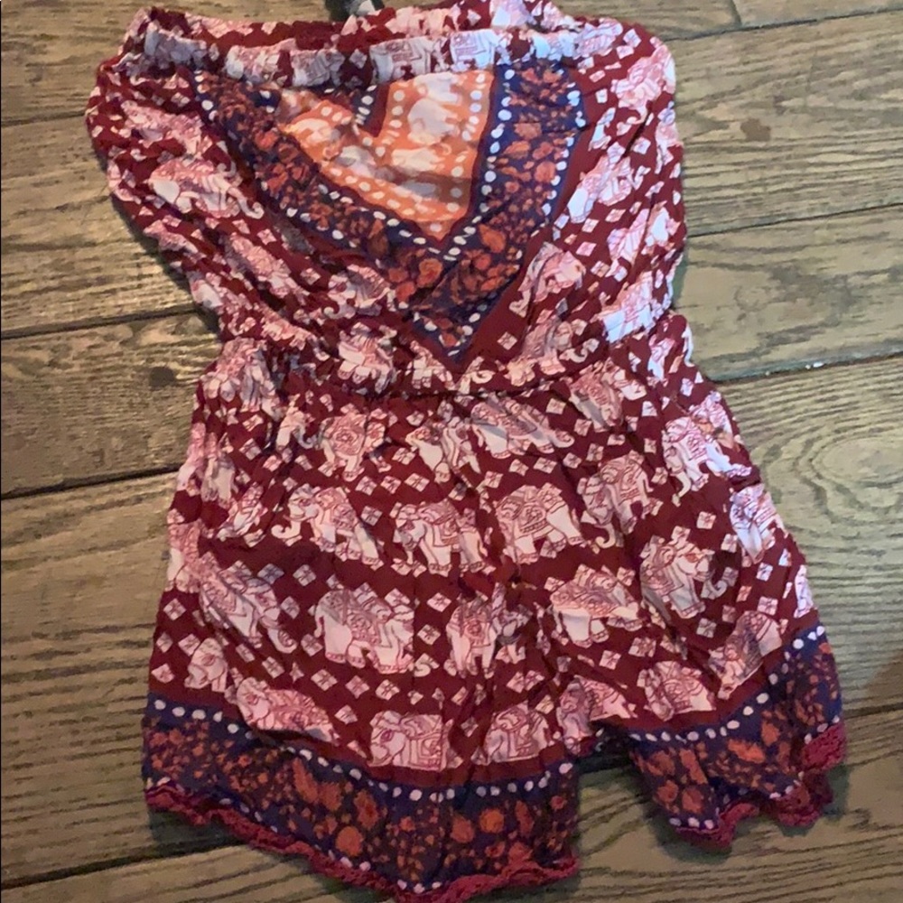 Red elephant patterned strapless romper